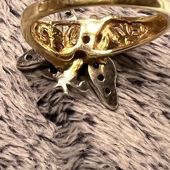 14k Gold Diamond Butterfly Ring Size 4 - Picture 5 of 8
